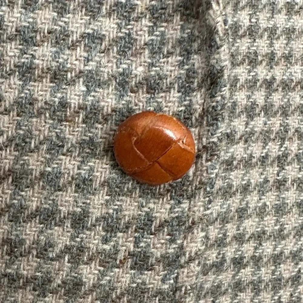 Vintage Wool Tan Houndstooth Sport Coat Blazer Academia‎ Career Elbow Patch 42L